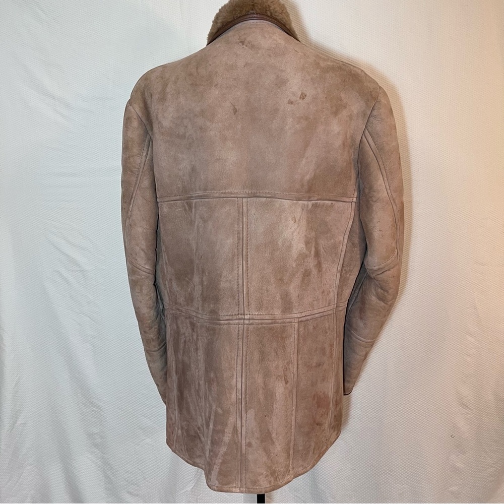 VTG Knight Tailors New Zealand Shearling Sheepskin Coat Men’s 42 Brown Suede - Picture 4 of 16